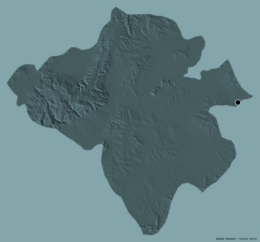 Tunus valisi Manubah 'ın şekli, başkenti katı bir renk arkaplanı ile izole edilmiştir. Renkli yükseklik haritası. 3B görüntüleme