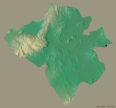 Tunus valisi Manubah 'ın şekli, başkenti katı bir renk arkaplanı ile izole edilmiştir. Topografik yardım haritası. 3B görüntüleme