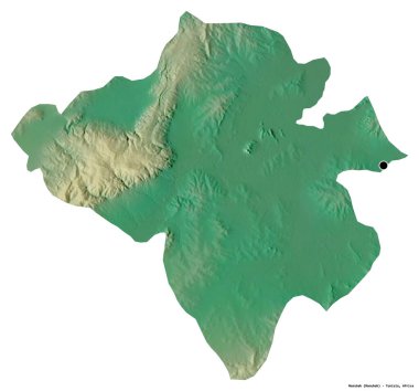 Manubah 'ın şekli, Tunus valisi, başkenti beyaz arka planda izole edilmiş. Topografik yardım haritası. 3B görüntüleme