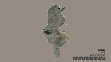Başkenti, ana bölgesel bölümü ve ayrılmış Medenine bölgesiyle Tunus 'un dejenere edilmiş şekli. Etiketler. Uydu görüntüleri. 3B görüntüleme