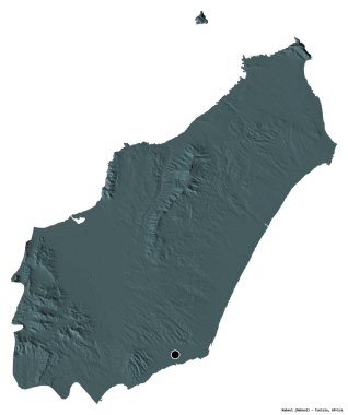 Tunus valisi Nabeul 'un şekli, başkenti beyaz arka planda izole edilmiştir. Renkli yükseklik haritası. 3B görüntüleme