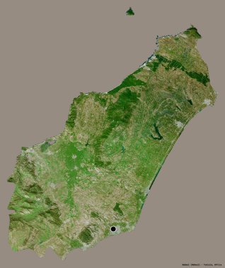 Tunus valisi Nabeul 'un şekli, başkenti katı bir renk arkaplanı ile izole edilmiştir. Uydu görüntüleri. 3B görüntüleme