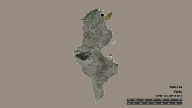 Başkenti, ana bölgesel bölümü ve ayrılmış Nabeul bölgesiyle Tunus 'un dejenere edilmiş şekli. Etiketler. Uydu görüntüleri. 3B görüntüleme