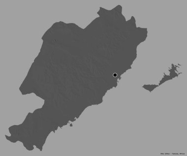 Tunus valisi Sfax 'ın şekli, sermayesi koyu renk arka planda izole edilmiş. Çift seviyeli yükseklik haritası. 3B görüntüleme