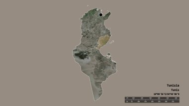 Başkenti, ana bölgesel bölümü ve ayrılmış Sfax bölgesiyle Tunus 'un dejenere edilmiş şekli. Etiketler. Uydu görüntüleri. 3B görüntüleme