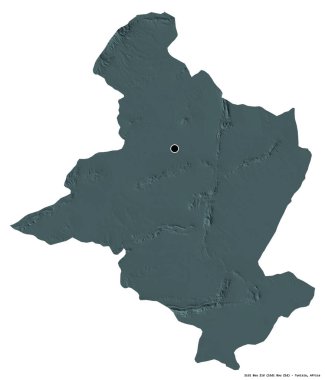 Tunus valisi Sidi Bou Zid 'in beyaz arka planda bulunan başkenti. Renkli yükseklik haritası. 3B görüntüleme