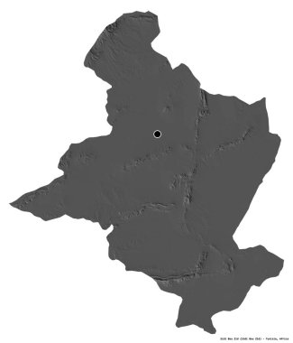 Tunus valisi Sidi Bou Zid 'in beyaz arka planda bulunan başkenti. Çift seviyeli yükseklik haritası. 3B görüntüleme