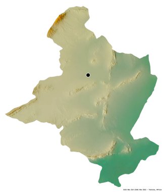 Tunus valisi Sidi Bou Zid 'in beyaz arka planda bulunan başkenti. Topografik yardım haritası. 3B görüntüleme