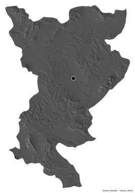 Tunus valisi Siliana 'nın beyaz arka planda bulunan başkenti. Çift seviyeli yükseklik haritası. 3B görüntüleme