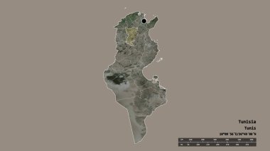 Başkenti, ana bölgesel bölümü ve ayrılmış Siliana bölgesiyle Tunus 'un dejenere edilmiş şekli. Etiketler. Uydu görüntüleri. 3B görüntüleme
