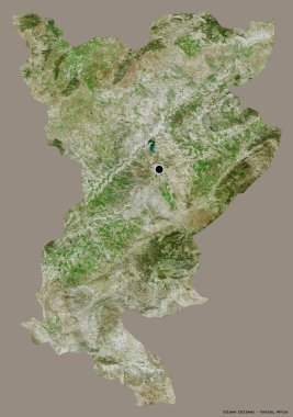 Tunus valisi Siliana 'nın şekli, başkenti katı bir renk arkaplanı ile izole edilmiş. Uydu görüntüleri. 3B görüntüleme
