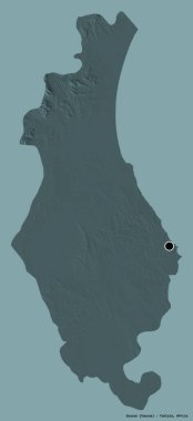 Tunus valisi Susa 'nın şekli, başkenti katı bir renk arkaplanı ile izole edilmiş. Renkli yükseklik haritası. 3B görüntüleme
