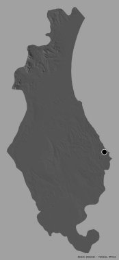 Tunus valisi Susa 'nın şekli, başkenti katı bir renk arkaplanı ile izole edilmiş. Çift seviyeli yükseklik haritası. 3B görüntüleme