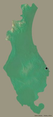 Tunus valisi Susa 'nın şekli, başkenti katı bir renk arkaplanı ile izole edilmiş. Topografik yardım haritası. 3B görüntüleme