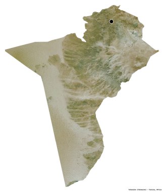 Tunus valisi Tataouine 'nin beyaz arka planda bulunan başkenti. Uydu görüntüleri. 3B görüntüleme