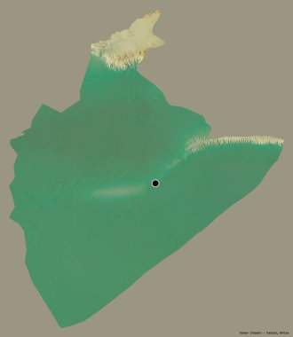 Tunus valisi Tozeur 'un şekli, başkenti sağlam bir renk arkaplanı ile izole edilmiştir. Topografik yardım haritası. 3B görüntüleme