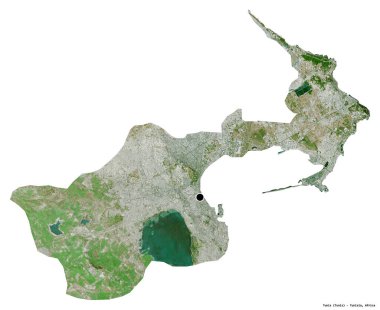 Tunus valisi, başkenti beyaz arka planda izole edilmiş Tunus 'un şekli. Uydu görüntüleri. 3B görüntüleme