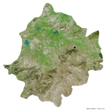 Tunus valisi Zaghouan 'ın şekli, başkenti beyaz arka planda izole edilmiş. Uydu görüntüleri. 3B görüntüleme