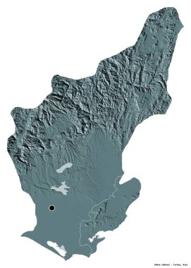 Başkenti beyaz arka planda izole edilmiş olan Adana 'nın şekli. Renkli yükseklik haritası. 3B görüntüleme