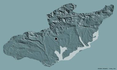 Türkiye 'nin Adiyaman ilçesinin başkenti, koyu renk arka planda izole edilmiş. Renkli yükseklik haritası. 3B görüntüleme