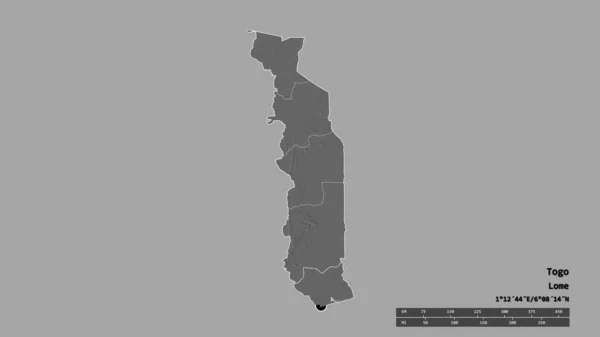 Desaturated Shape Togo Its Capital Main Regional Division Separated Maritime — Stock Photo, Image