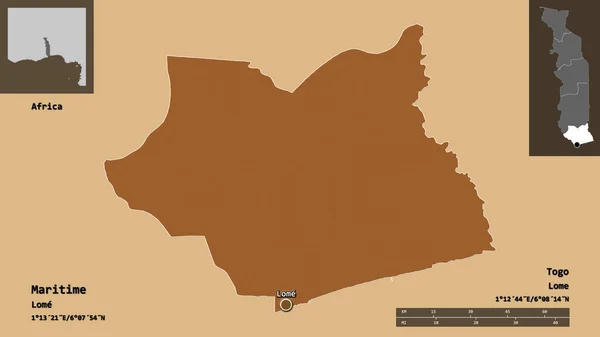 Form Sjöfart Regionen Togo Och Dess Huvudstad Avståndsskala Förhandsvisningar Och — Stockfoto