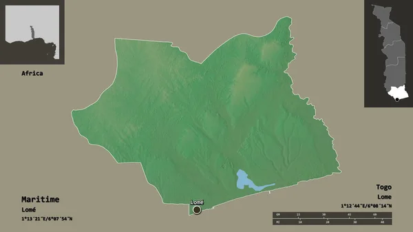 Form Sjöfart Regionen Togo Och Dess Huvudstad Avståndsskala Förhandsvisningar Och — Stockfoto