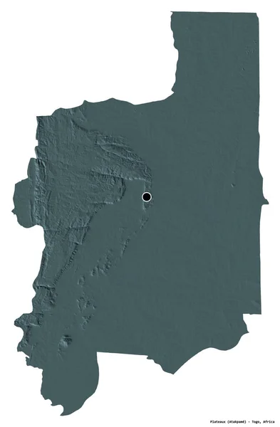 白い背景に首都が孤立しているトーゴ地方のプラトーの形 色の標高マップ 3Dレンダリング — ストック写真