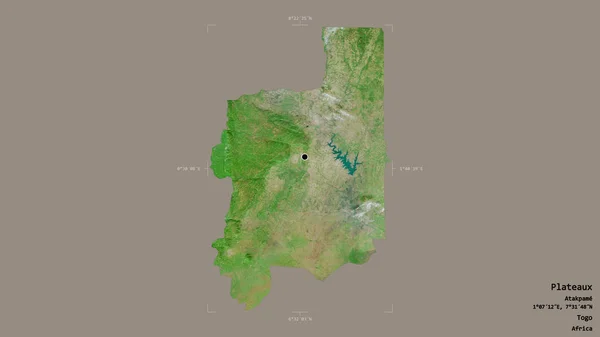 多哥地区的Plateaux地区 以坚实的背景隔离在一个地理参考方块中 卫星图像 3D渲染 — 图库照片