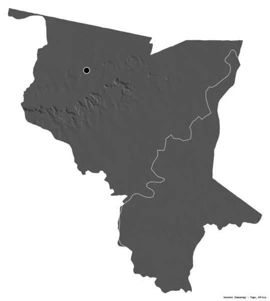 Σχήμα Σαβάνων Περιοχή Του Τόγκο Πρωτεύουσα Απομονωμένη Λευκό Φόντο Υψόμετρο — Φωτογραφία Αρχείου