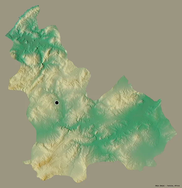 突尼斯Beja省的形状 其首都以纯色背景隔离 地形浮雕图 3D渲染 — 图库照片