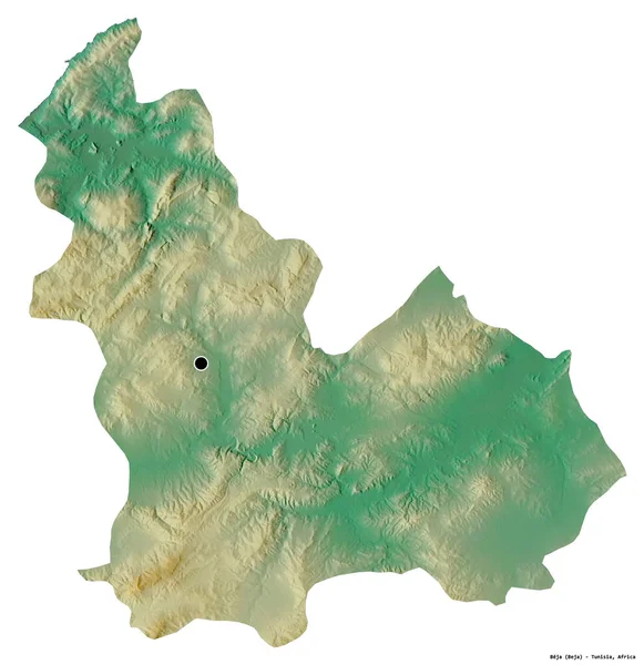 Форма Бежа Провинция Тунис Столицей Изолированной Белом Фоне Топографическая Карта — стоковое фото