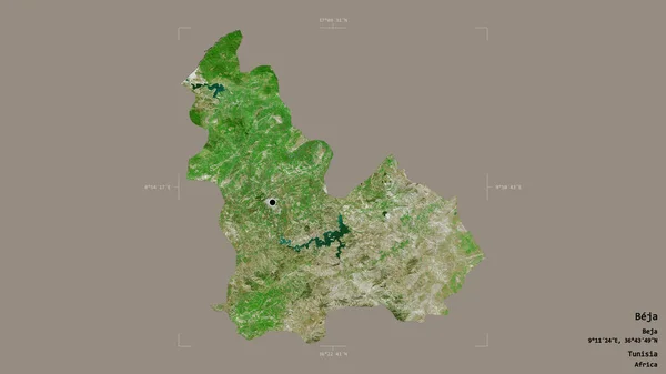 Area Beja Governorate Tunisia Isolated Solid Background Georeferenced Bounding Box — Stock Photo, Image