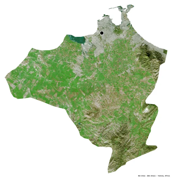 チュニジアの統治者ベン アーラスの形で その首都は白い背景に孤立しています 衛星画像 3Dレンダリング — ストック写真