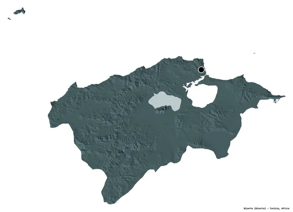突尼斯省Bizerte的形状 其首都被白色背景隔离 彩色高程图 3D渲染 — 图库照片