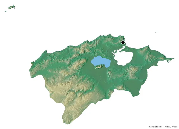 Shape Bizerte Governorate Tunisia Its Capital Isolated White Background Topographic — Stock Photo, Image