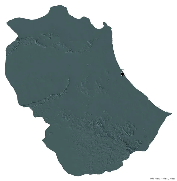 チュニジアの統治者ガベスの形で 首都は白い背景に隔離されています 色の標高マップ 3Dレンダリング — ストック写真