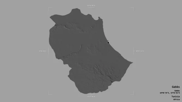 Area Gabes Governorate Tunisia Isolated Solid Background Georeferenced Bounding Box — Stock Photo, Image