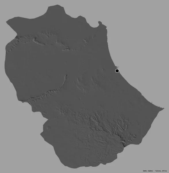 突尼斯省加贝斯的形状 其首都被隔离在纯色的背景下 Bilevel高程图 3D渲染 — 图库照片