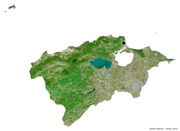 突尼斯省Bizerte的形状 其首都被白色背景隔离 卫星图像 3D渲染 — 图库照片