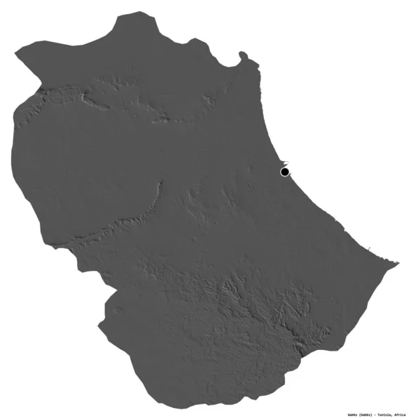 Gabes Tunisian Kuvernööri Jonka Pääkaupunki Valkoisella Pohjalla Bilevelin Korkeuskartta Renderointi — kuvapankkivalokuva
