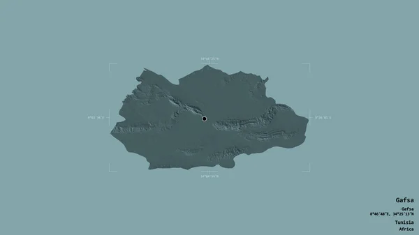 突尼斯省Gafsa地区 在一个地理参照框的坚实背景下被隔离 彩色高程图 3D渲染 — 图库照片