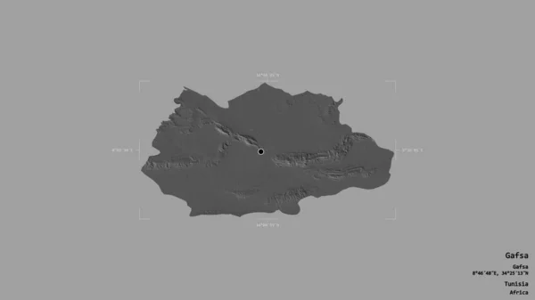 突尼斯省Gafsa地区 在一个地理参照框的坚实背景下被隔离 Bilevel高程图 3D渲染 — 图库照片