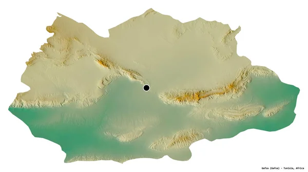 チュニジア政府のガフサの形で 首都は白い背景に孤立しています 地形図 3Dレンダリング — ストック写真