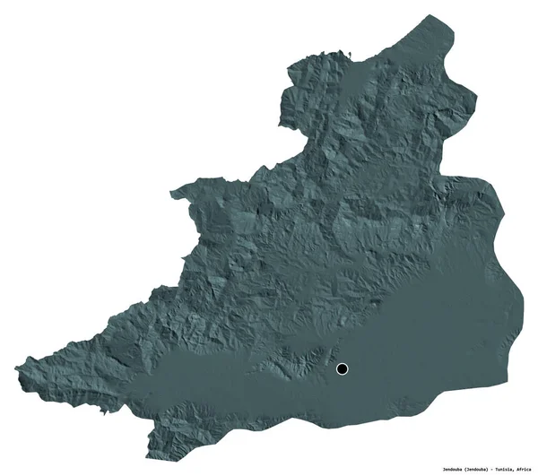 突尼斯Jendouba省的形状 其首都因白色背景而孤立 彩色高程图 3D渲染 — 图库照片