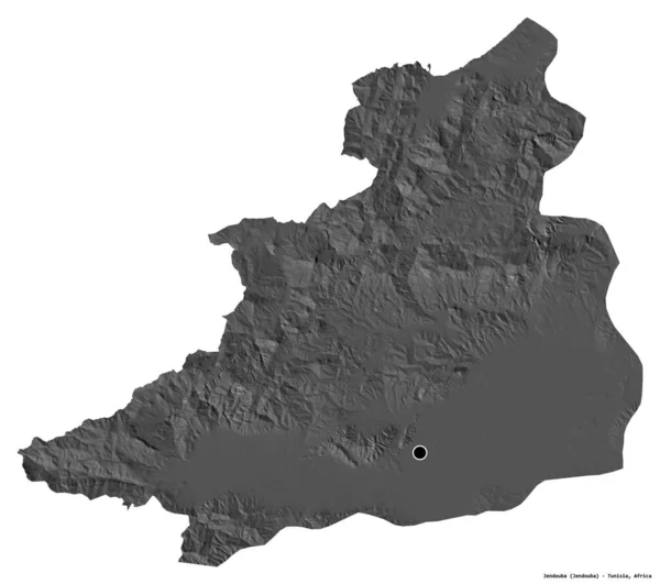 突尼斯Jendouba省的形状 其首都因白色背景而孤立 Bilevel高程图 3D渲染 — 图库照片