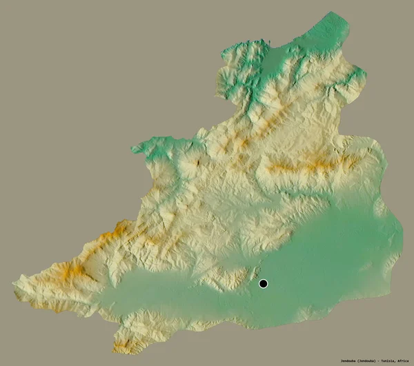 突尼斯Jendouba省的形状 其首都用纯色背景隔开 地形浮雕图 3D渲染 — 图库照片