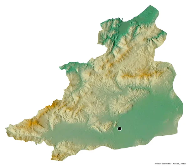 Shape Jendouba Governorate Tunisia Its Capital Isolated White Background Topographic — Stock Photo, Image