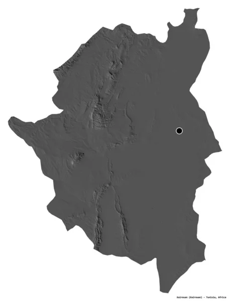 Kształt Kairouan Gubernator Tunezji Stolicą Odizolowaną Białym Tle Dwupoziomowa Mapa — Zdjęcie stockowe