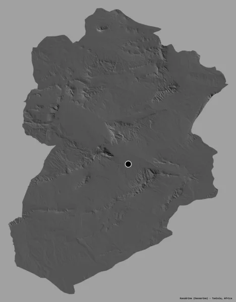 突尼斯省凯塞林的形状 其首都以纯色背景隔离 Bilevel高程图 3D渲染 — 图库照片